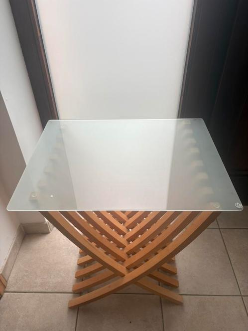Bijzettafeltje, gas met blank (beuken)hout, Huis en Inrichting, Woonaccessoires | Zuilen en Pilaren, Gebruikt, Ophalen