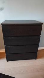 Malm ladekast met 4 lades, zwartbruin, 80x100 cm, Ophalen, Gebruikt, 100 tot 150 cm, 50 tot 100 cm