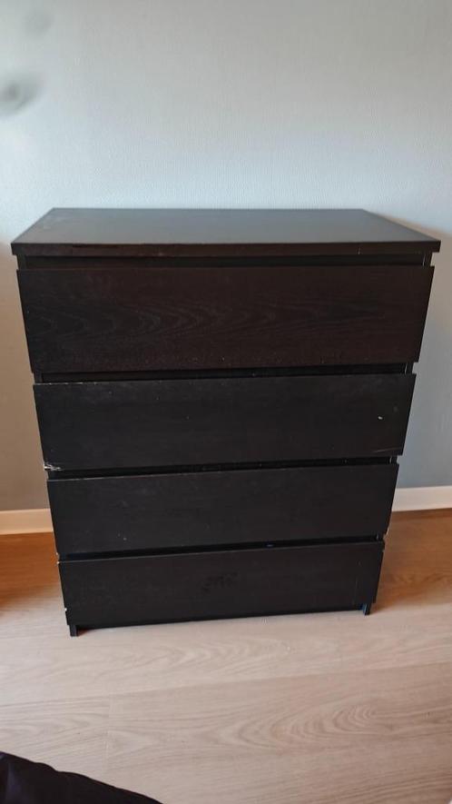 Malm ladekast met 4 lades, zwartbruin, 80x100 cm, Huis en Inrichting, Kasten | Ladekasten, Gebruikt, 100 tot 150 cm, 50 tot 100 cm
