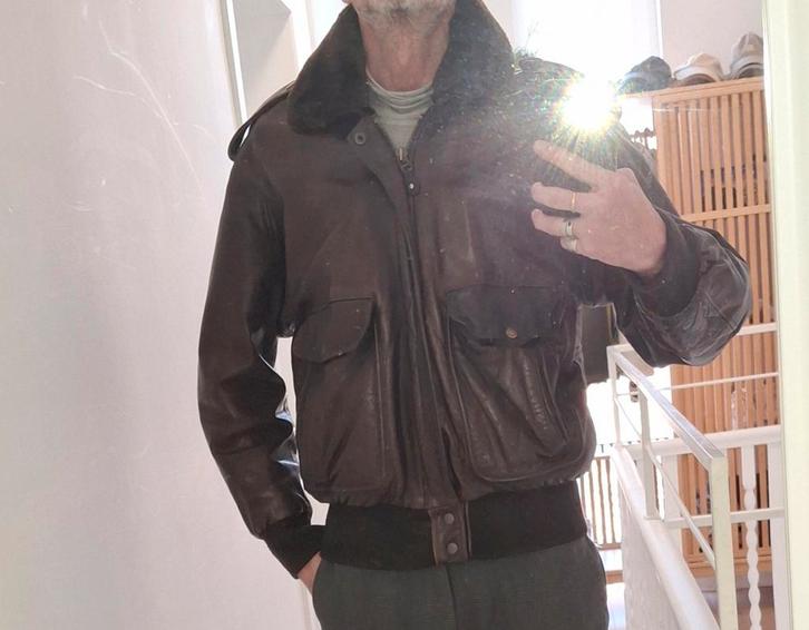 LEREN BOMBERJACK met voering voor vintage winter, Kleding | Heren, Jassen | Winter, Zo goed als nieuw, Maat 48/50 (M), Bruin, Ophalen of Verzenden