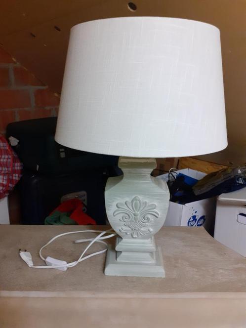 2 Landelijke tafellampen met lampenkap, Maison & Meubles, Lampes | Abat-jour, Comme neuf, 25 à 50 cm, Crème, Vert, Enlèvement