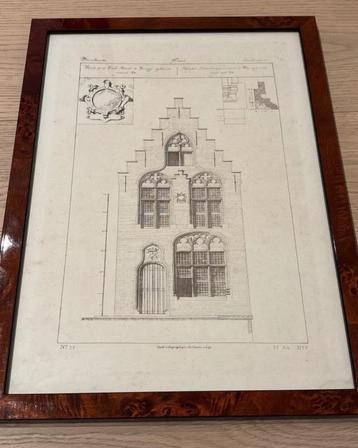 Litho bouwkundig plan huis op Vismarkt Brugge omtrent 1570 beschikbaar voor biedingen
