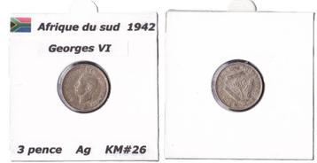 Afrique du Sud 3 Pence Argent Année 1942