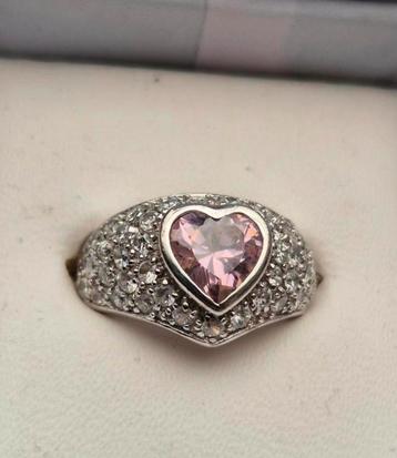 Massieve zilveren ring met Tourmaline in hart vorm maat 54 beschikbaar voor biedingen