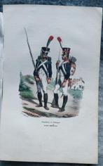 Gravure van een schutter en een voltigeur van het 1e Napoleo, Verzamelen, Ophalen of Verzenden, Landmacht, Foto of Poster