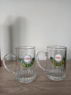 2 oude bierglazen Perle Caulier, Ophalen of Verzenden, Zo goed als nieuw