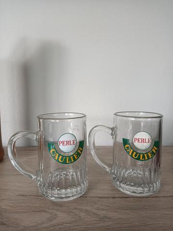 2 oude bierglazen Perle Caulier, Enlèvement ou Envoi, Comme neuf