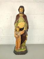 Groot gipsen beeld St Jozef  (84cm), Antiek en Kunst, Antiek | Religieuze voorwerpen, Ophalen