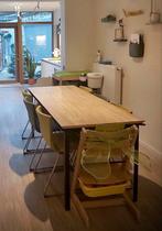 tafel op maat gelaakt met smeetijzeten onderstel, Huis en Inrichting, Tafels | Eettafels, Ophalen, Zo goed als nieuw