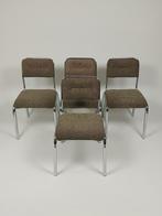4 x Vintage Buisframe Stoelen met Bruine Stof, Ophalen, Gebruikt, Bruin, Vintage