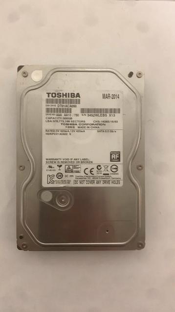 Toshiba 500 GB SATA HDD-harde schijf  beschikbaar voor biedingen