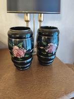2 vazen type Booms glas met roze rozen - Art Deco., Ophalen