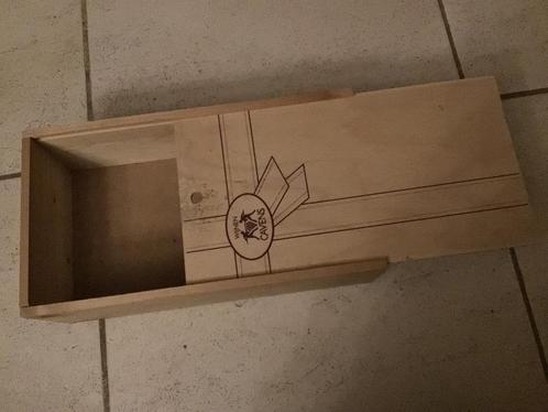 Houten lege wijndoos met schuifdeksel Cavens geschenkdoos, Verzamelen, Merken en Reclamevoorwerpen, Ophalen of Verzenden