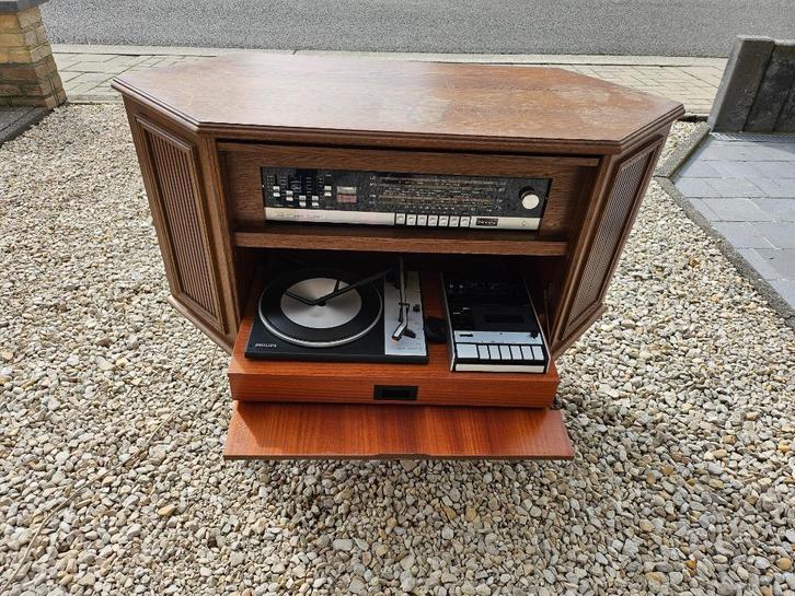 Antieke radio set met platendraaien en cassettedek jaren 60, Audio, Tv en Foto, Radio's, Gebruikt, Radio, Ophalen