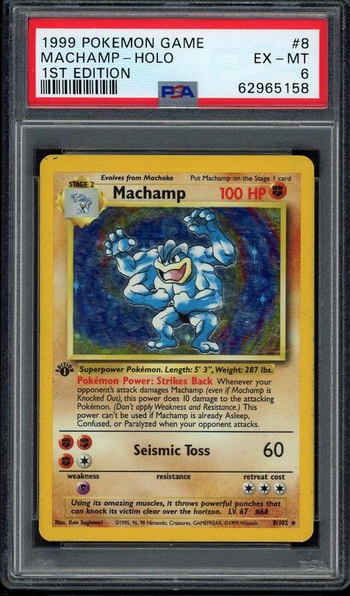 Machamp Holo 1st Edition PSA 6 - 8/102 - Base Set 1999, Hobby en Vrije tijd, Verzamelkaartspellen | Pokémon, Zo goed als nieuw