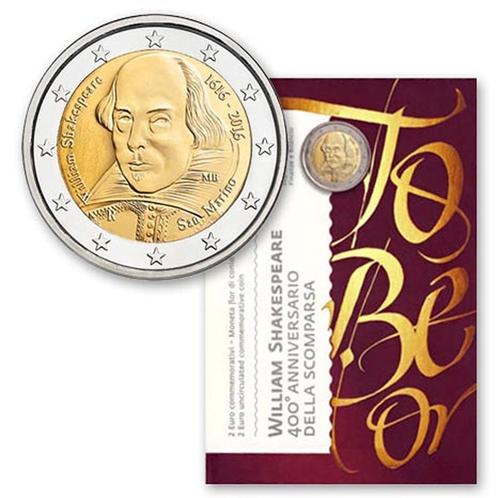 2 euro San Marino 2016 - William Shakespeare (BU), Postzegels en Munten, Munten | Europa | Euromunten, Setje, 2 euro, San Marino