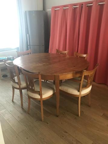 Table à manger + 6 chaises. Cerisier, Maison & Meubles, Tables | Tables à manger, Enlèvement, Utilisé, Autres essences de bois
