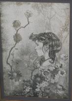 Meisjes portret Inkttekening op papier, Enlèvement ou Envoi