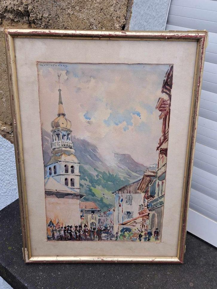 aquarelle signe bernard pratx, Antiek en Kunst, Kunst | Schilderijen | Klassiek, Ophalen of Verzenden