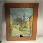 Mooi Oud Geschilderd Werk 'Stadje en Burcht' - Gesigneerd, Antiek en Kunst, Kunst | Schilderijen | Klassiek, Ophalen of Verzenden