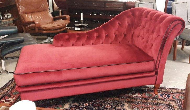 Chaise longue showroommodel Jan Frantzen, Huis en Inrichting, Stoelen, Nieuw, Eén, Hout, Leer, Stof, Rood, Ophalen