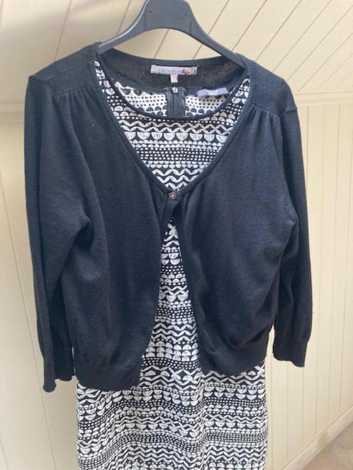 Zwart ecru kleedje met cardigan, Kleding | Dames, Jurken, Zo goed als nieuw, Maat 38/40 (M), Zwart, Knielengte, Ophalen of Verzenden