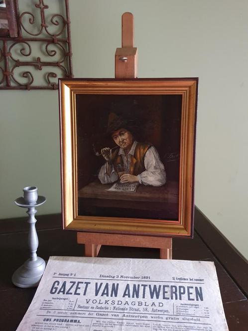 Schilderij, opstart Gazet Van Antwerpen, 1891, Antiek en Kunst, Kunst | Schilderijen | Klassiek, Ophalen of Verzenden
