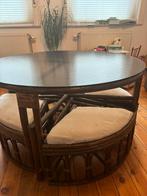 Table basse vintage - 4 assise intégrées, Huis en Inrichting, Tafels | Salontafels, Ophalen, Gebruikt, 50 tot 75 cm, Glas