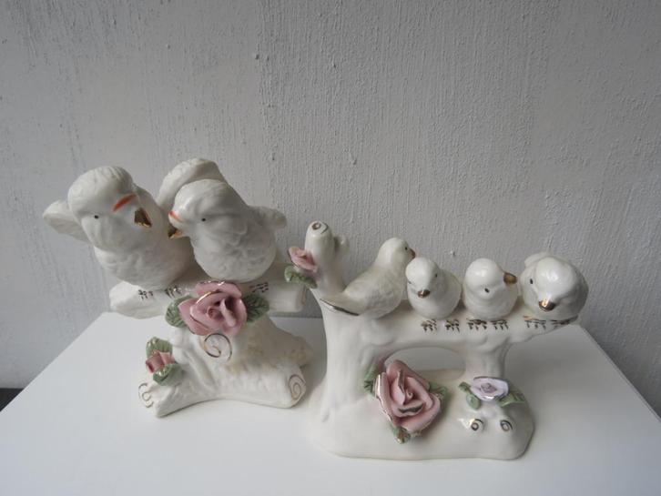 Vintage porselein beeldjes duiven en jongen op tak jaren 70-, Antiek en Kunst, Antiek | Porselein, Ophalen of Verzenden