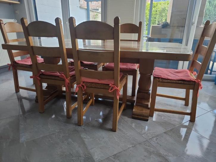 Rustieke lichte massief eikenhouten tafel- en stoelset, Huis en Inrichting, Complete eetkamers, Gebruikt, Ophalen