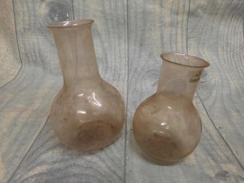 2 oude fijn glazen apothekers platte bodem kolven, 1920, Antiquités & Art, Curiosités & Brocante, Enlèvement ou Envoi