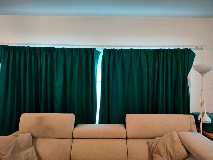 Overgordijnen donker turkoois + gordijnroedes, Huis en Inrichting, Stoffering | Gordijnen en Lamellen, Ophalen