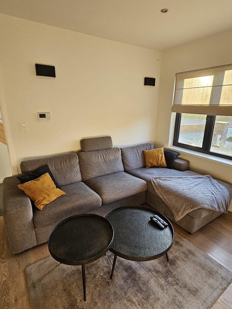 Hoekzetel - grijze longchair - goede staat, Maison & Meubles, Canapés | Salons, Comme neuf, Banc d'angle, Quatre personnes ou plus