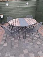 Tuintafel met stoelen te koop, Ophalen, Gebruikt, Rond, Hout