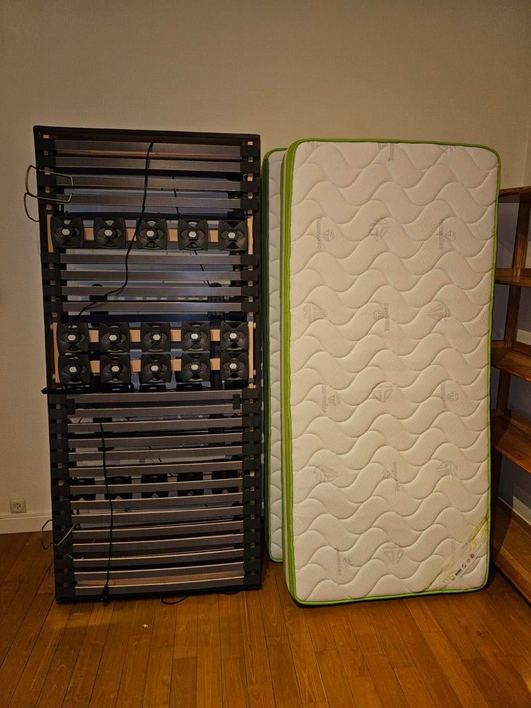 2 Matelas 90cm + 2 Lattoflex électriques  Comme Neuf, Maison & Meubles, 90 cm, Matelas, Enlèvement, 200 cm