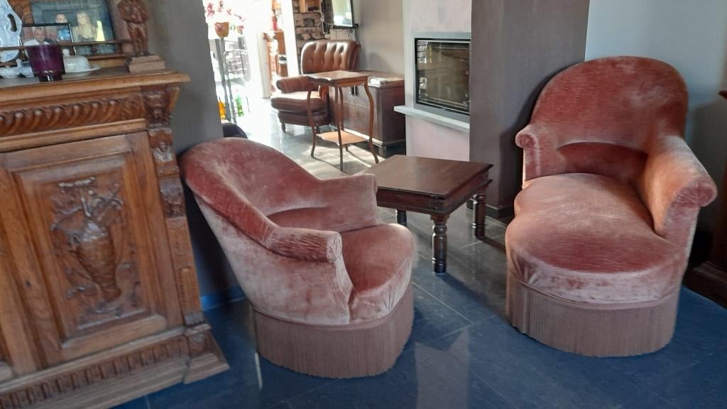 A vendre méridienne et son fauteuil en velours rose ancien, Maison & Meubles, Fauteuils, Enlèvement, Comme neuf