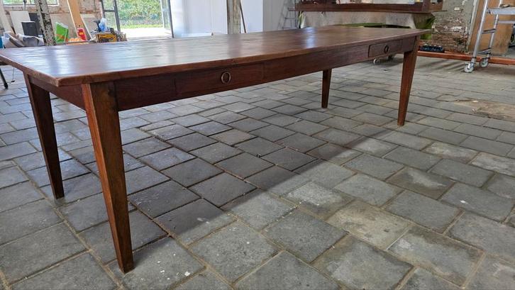 Boerentafel 275 cm met 2 laden, Maison & Meubles, Tables | Tables à manger, Utilisé, Enlèvement ou Envoi