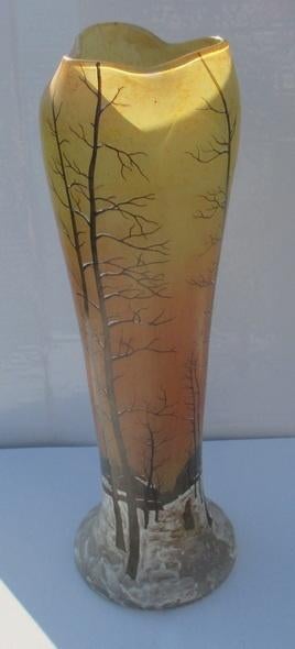 art deco pate de verre vaas Legras met winter landschap, Antiek en Kunst, Antiek | Glaswerk en Kristal, Verzenden