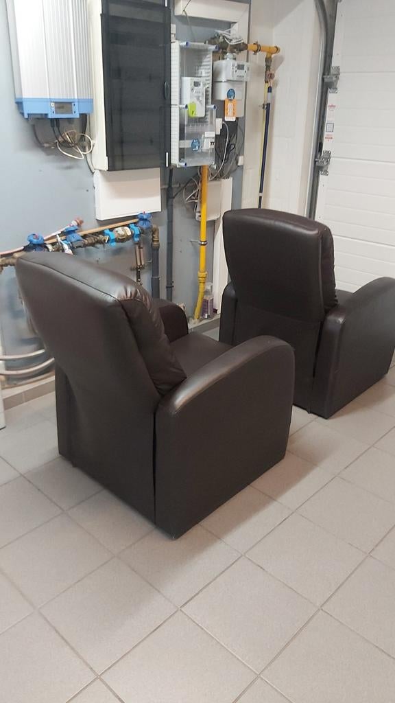 2  lederen  1zits relaxzetels -GRATIS-!!, Maison & Meubles, Fauteuils, Cuir, Enlèvement