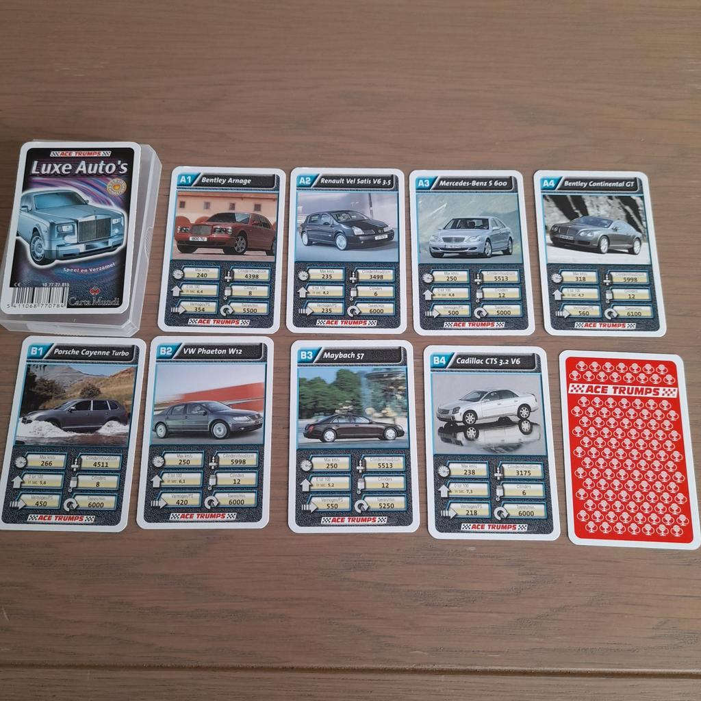 Kwartet Luxe Auto's  Ace Trumps. Carta Mundi., Verzamelen, Speelkaarten, Jokers en Kwartetten, Ophalen of Verzenden, Nieuw, Kwartet(ten)