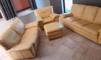 Salon cuir vachette jaune 3 + 2 + 1 + repose pieds, 300 cm ou plus, Enlèvement, Utilisé, Cuir