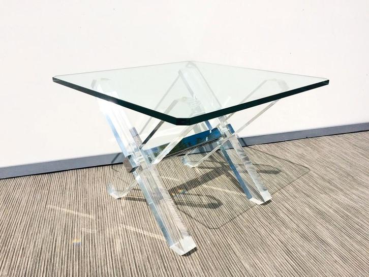 Plexi salontafel # Vintage jaren 80 # Bijzettafel, Huis en Inrichting, Tafels | Bijzettafels, Zo goed als nieuw, Vierkant, Glas