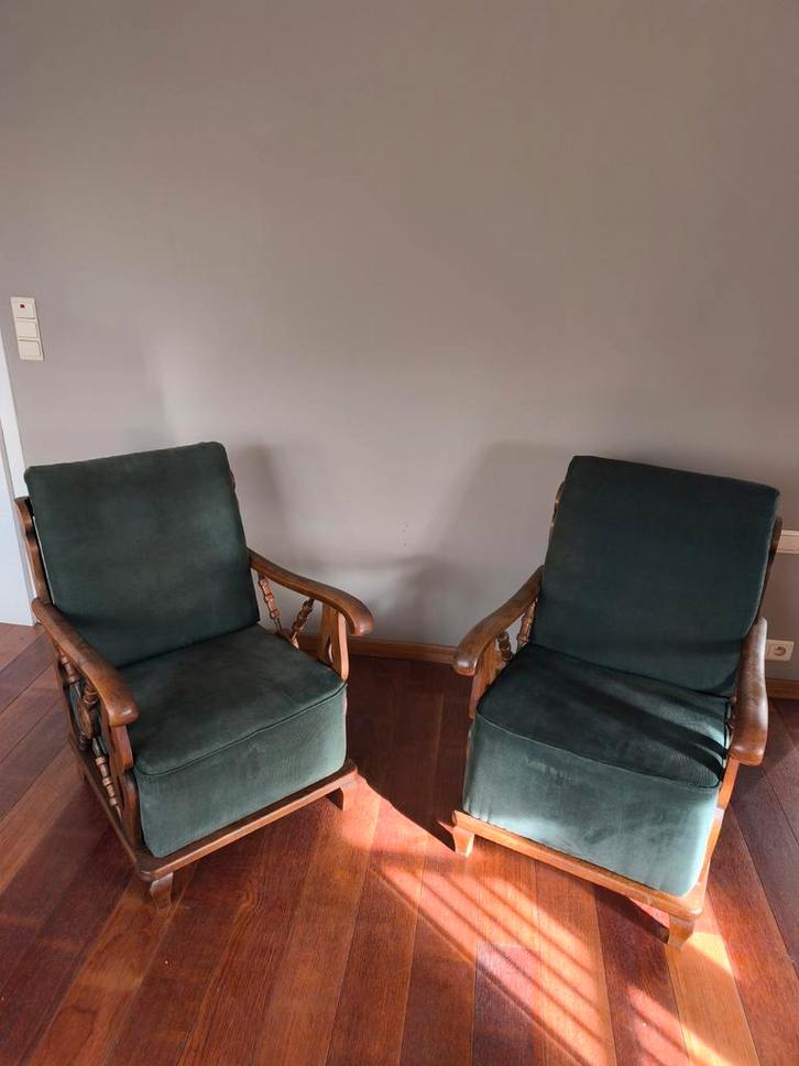 Paire fauteuils bois massif rétro charme authentique, Huis en Inrichting, Fauteuils, Hout, Ophalen