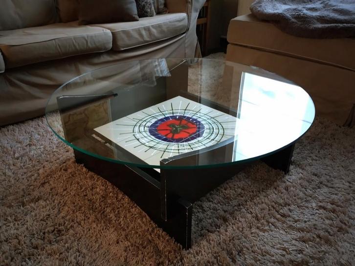 Retro salontafel uit de jaren '60/'70, Huis en Inrichting, Tafels | Salontafels, Glas, Metaal, Ophalen