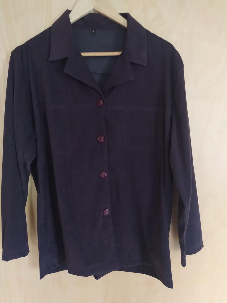 Donkerpaarse fluwelen blouse - handgemaakt (+/- maat 46), Ophalen of Verzenden, Maat 46/48 (XL) of groter