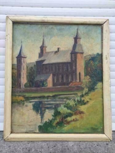 Huile sur toile Château de Trazegnies signe a rucquoz, Antiek en Kunst, Kunst | Schilderijen | Klassiek, Ophalen of Verzenden