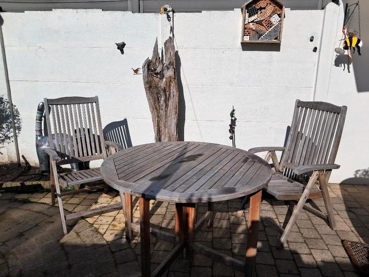 Houten tuinset, Tuin en Terras, Tuinsets en Loungesets, Gebruikt, Tuinset, Hout, 2 zitplaatsen, Eettafel, Stoel, Ophalen