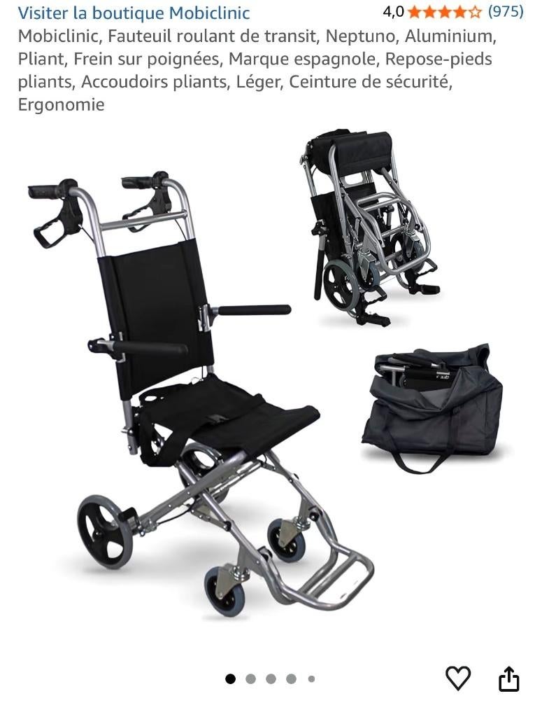 Fauteuil roulant de transit, Enlèvement, Pliant, Comme neuf, Fauteuil roulant à pousser