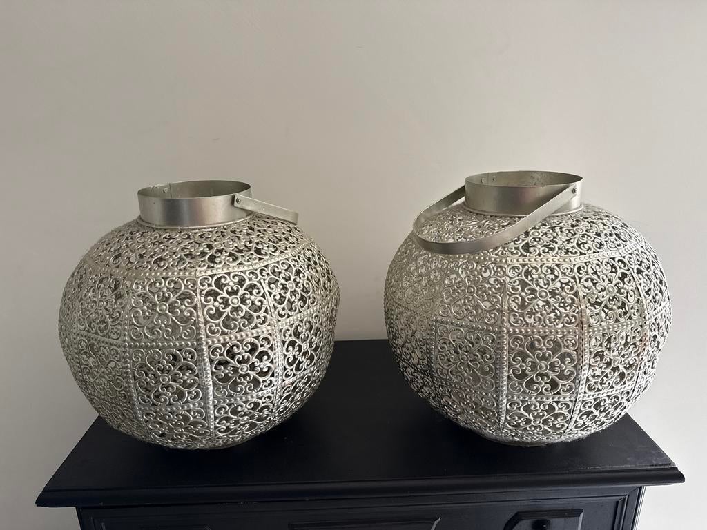 “Set van 2 oosterse metalen lantaarns / windlichten, Ophalen, Zo goed als nieuw