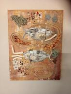 Twee vissen. Acryl/mixed media. 60 x 45 cm, Antiek en Kunst, Ophalen